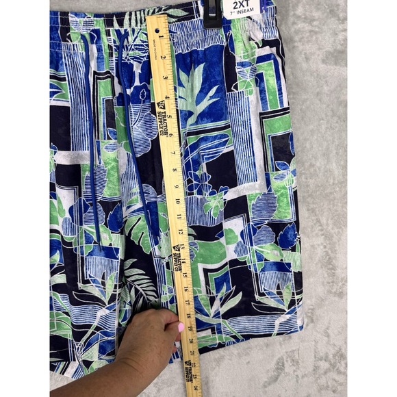 Caribbean‎ 2XT Swim Trunks Blue Flower  Print  7"Inseam  Boxer Brief Liner New - Picture 3 of 5
